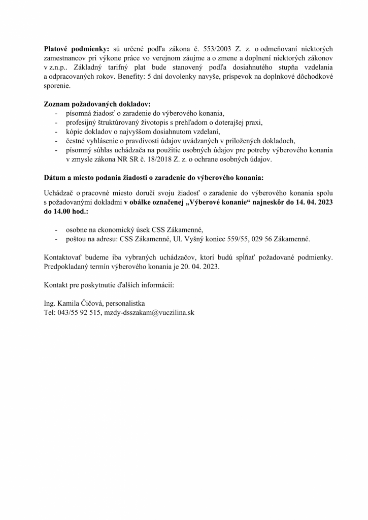 Výberové konanie na&nbsp;pozíciu asistent na&nbsp;úseku sociálnej agendy