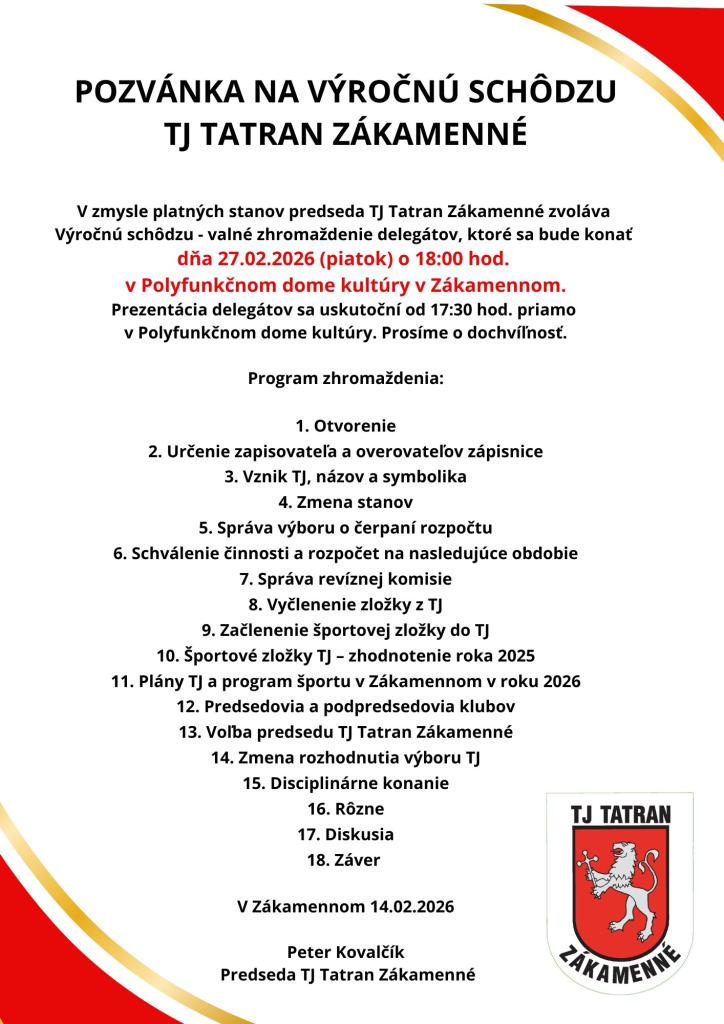 Pozvánka na&nbsp;výročnú schôdzu TJ TATRAN