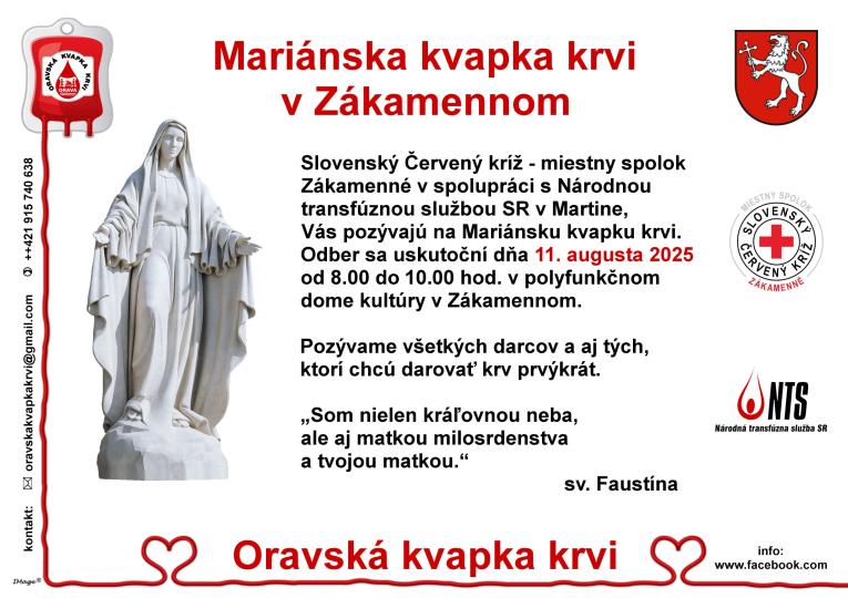 Mariánska kvapka krvi v Zákamennom 11. 8. 2025