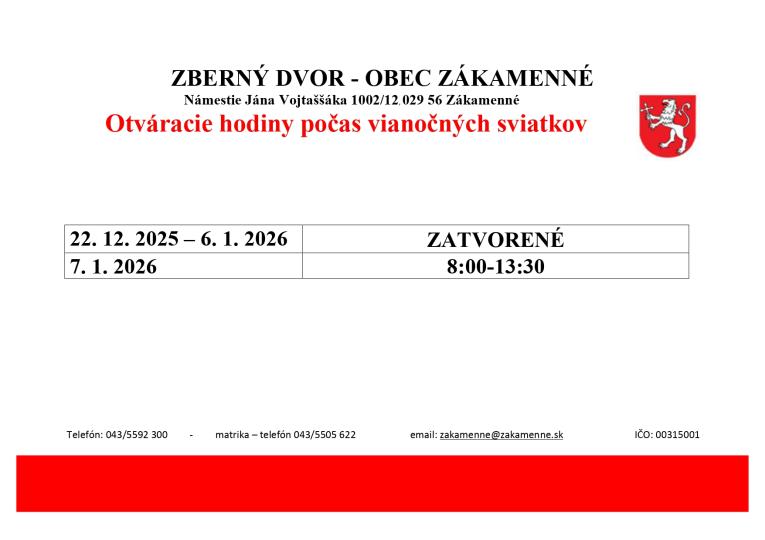 Otváracie hodiny zberného dvora počas vianočných sviatkov 2025