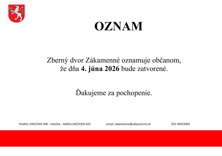 Zberný dvor Zákamenné oznamuje
