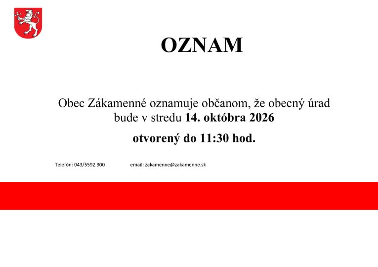 Obec Zákamenné oznamuje