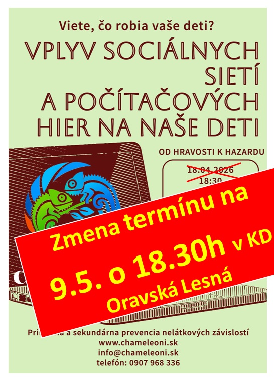Vplyv sociálnych sietí a&nbsp;počítačových hier na&nbsp;naše deti-Zmena termínu podujatia