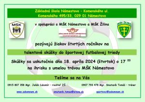 Talentové skúšky do športovej futbalovej triedy