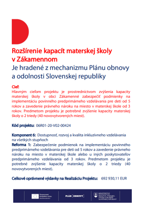Rozšírenie kapacít materskej školy  v Zákamennom  1