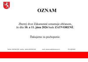 Zberný dvor Zákamenné oznamuje