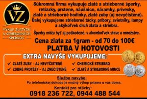 Výkup zlatých a strieborných šperkov 7. 8. 2026 na Námestí J. Vojtaššáka