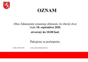 Zberný dvor Zákamenné oznamuje